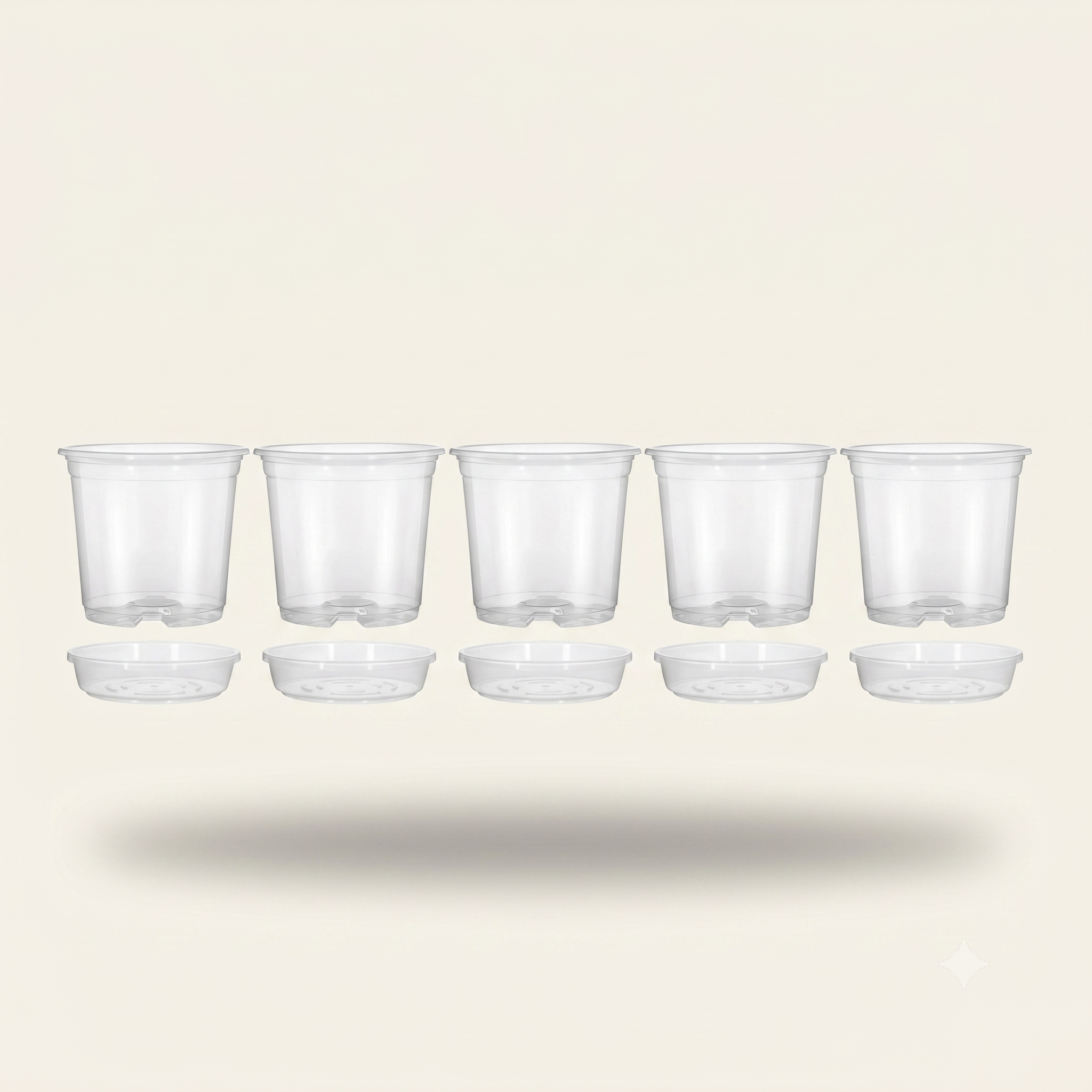 5-Pack Transparent Plastic Plant Pots with Saucers & Drainage Holes for Orchids, Succulents & Indoor Plants — 3.5in, 4in, 5in