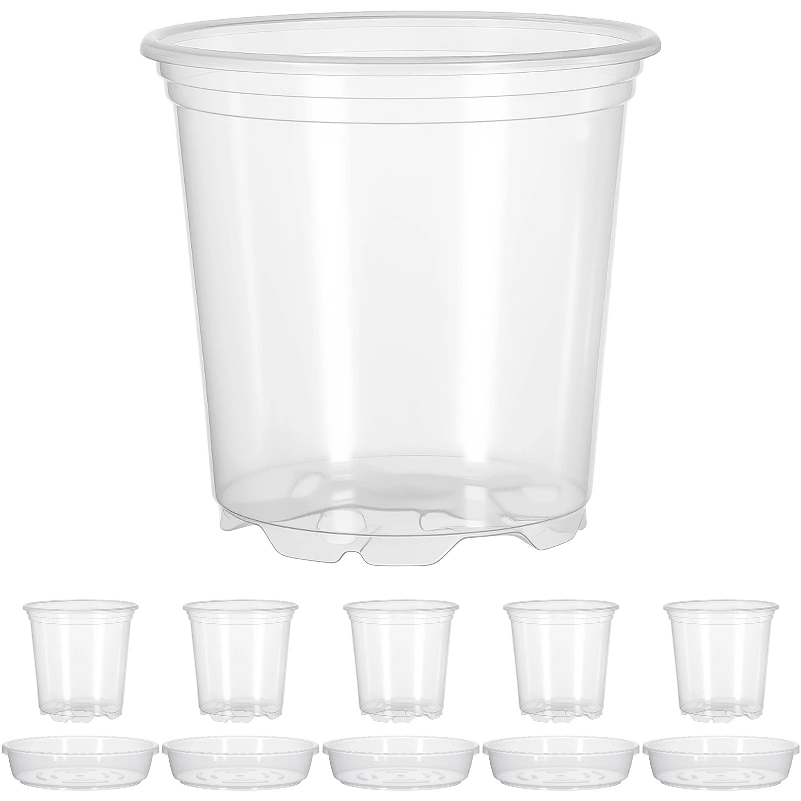 5-Pack Transparent Plastic Plant Pots with Saucers & Drainage Holes for Orchids, Succulents & Indoor Plants — 3.5in, 4in, 5in