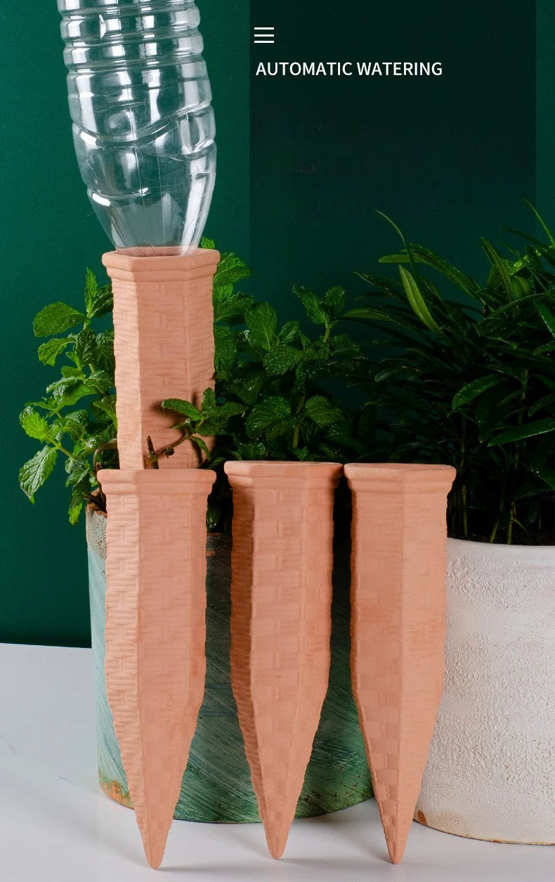 Terracotta Plant Watering Spikes for Indoor & Outdoor Plants — Vacation Watering & Slow Soil Hydration — 1, 4, 8 & 12 Piece