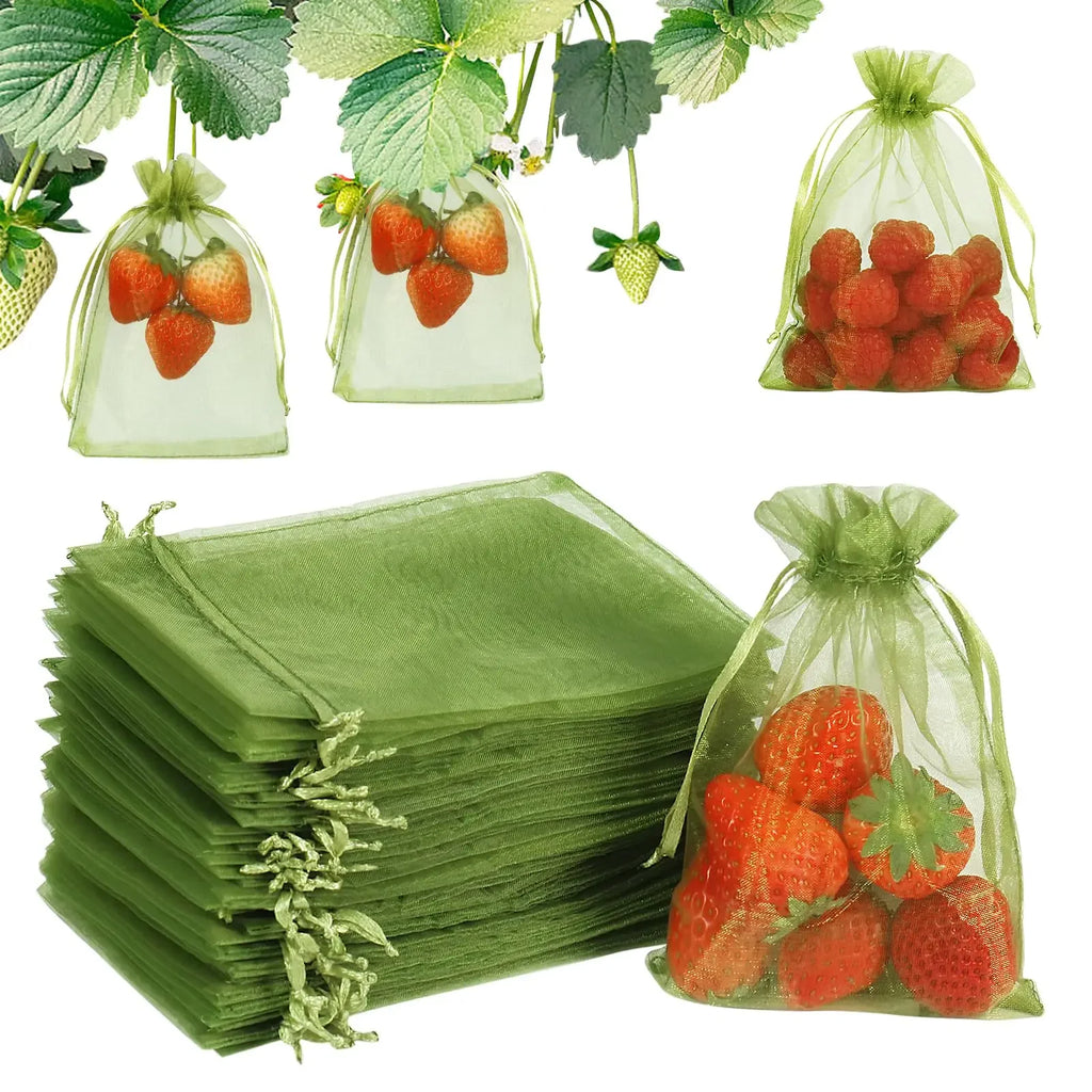 Drawstring Fruit Protection Mesh Bags for Figs, Lemons, Strawberries, Grapes & Vegetables — 7×9cm, 10×15cm, 17×23cm, 20×30cm — 50 & 100 Pack