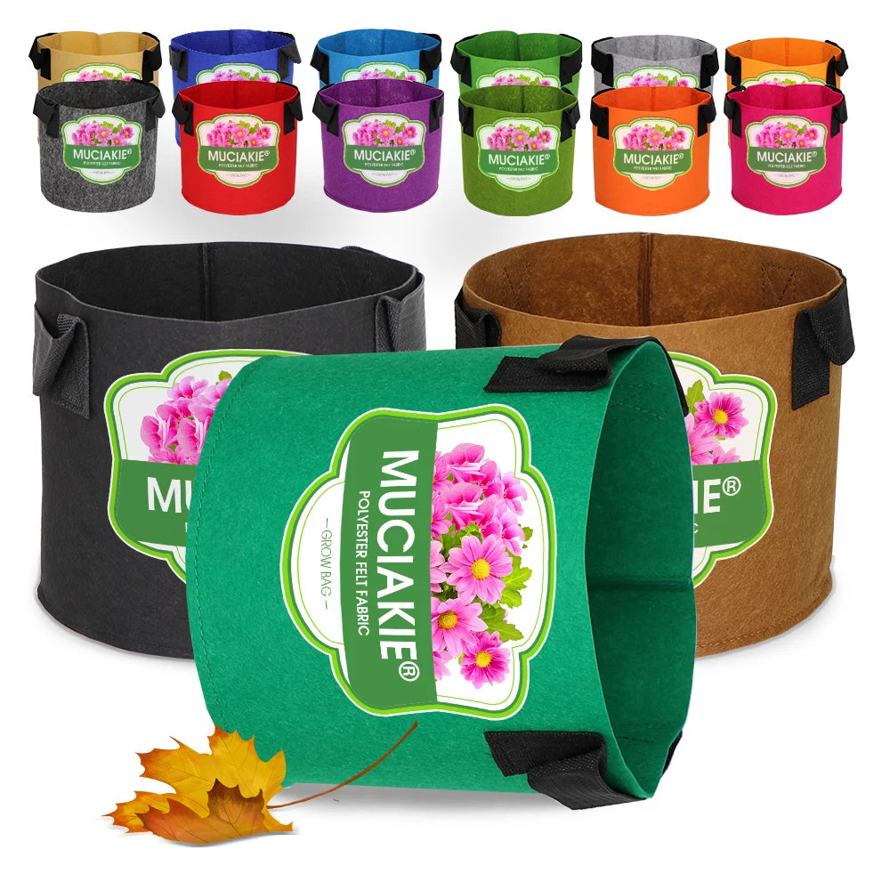 Fabric Grow Bags with Handles for Vegetables, Herbs & Patio Gardening — 1 to 30 Gallon, 15 Colors, 1mm Thick