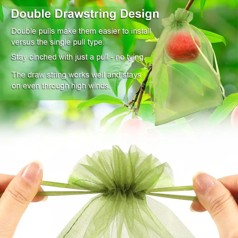 Drawstring Fruit Protection Mesh Bags for Figs, Lemons, Strawberries, Grapes & Vegetables — 7×9cm, 10×15cm, 17×23cm, 20×30cm — 50 & 100 Pack