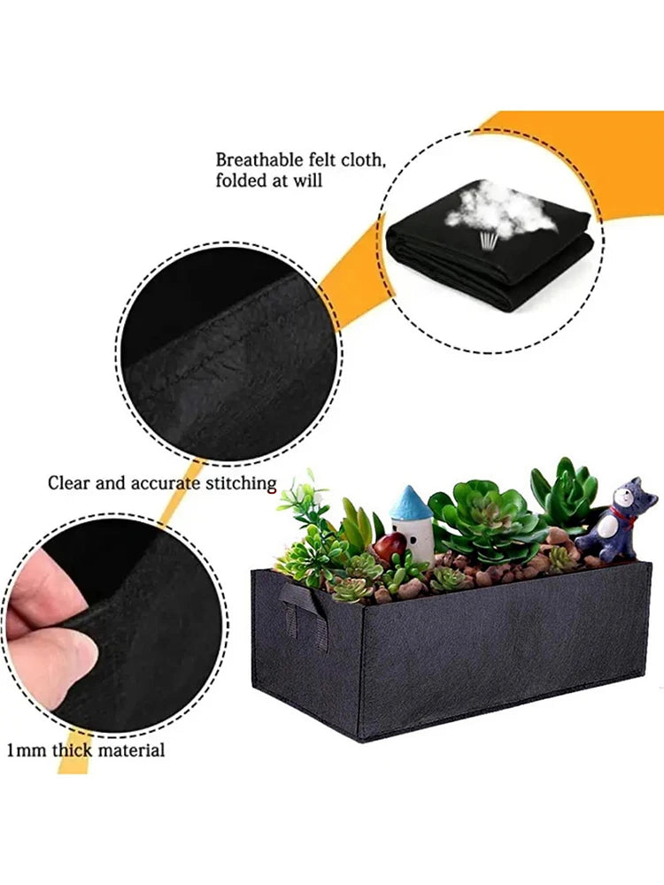 Square Non-Woven Felt Grow Bag Planter for Vegetables, Flowers & Container Gardening — 50×30×20cm, 60×30×20cm, 100×60×20cm