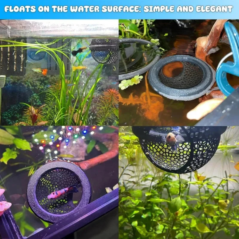 Aquarium Floating Cave Fish Shrimp Hideout Shelter 3-in-1 Hammock Feeding Ring & Resting Spot for Betta Small Aquatic Pets