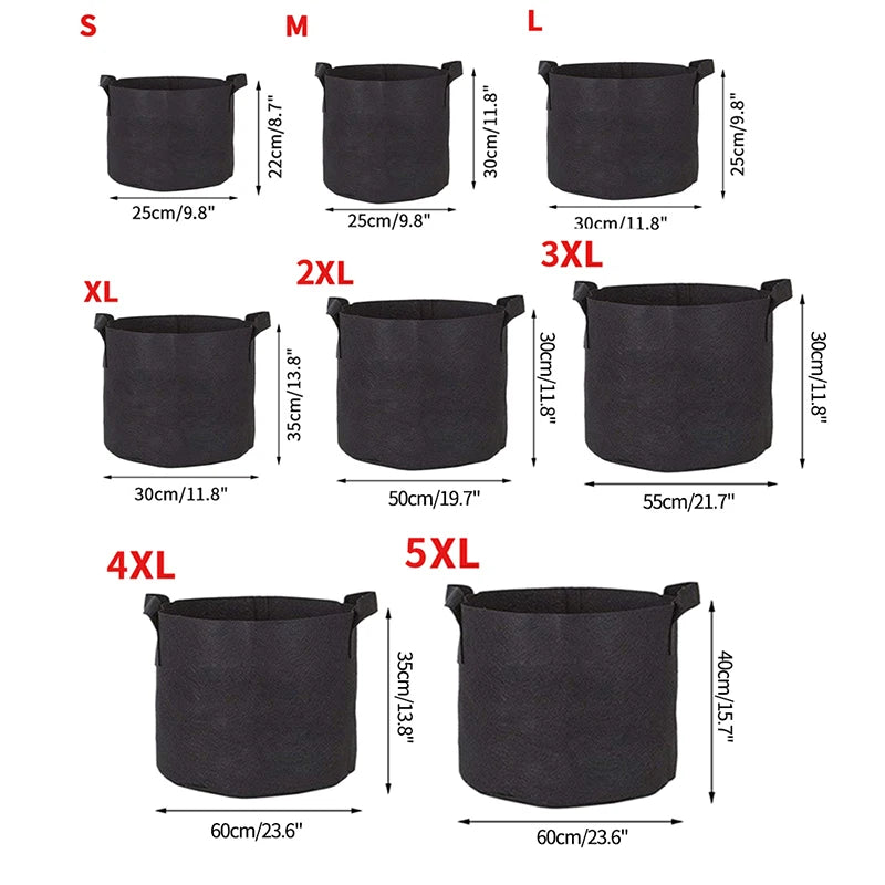Felt Fabric Grow Bags for Vegetables, Tomatoes, Potatoes & Herbs — 1 to 30 Gallon Sizes — 1pc or 5pc Set