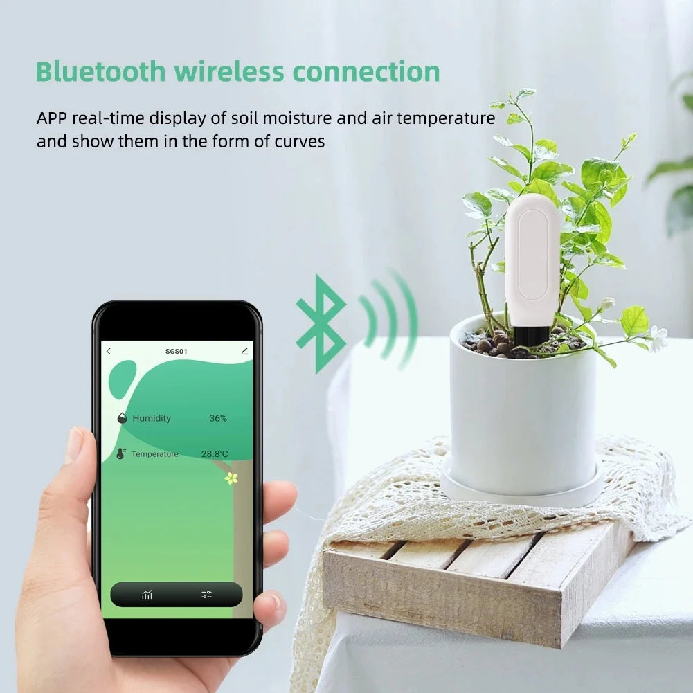 Smart Soil Moisture, Temperature & Humidity Sensor for Indoor Plants & Gardens — Bluetooth & Zigbee, Tuya & Home Assistant Compatible