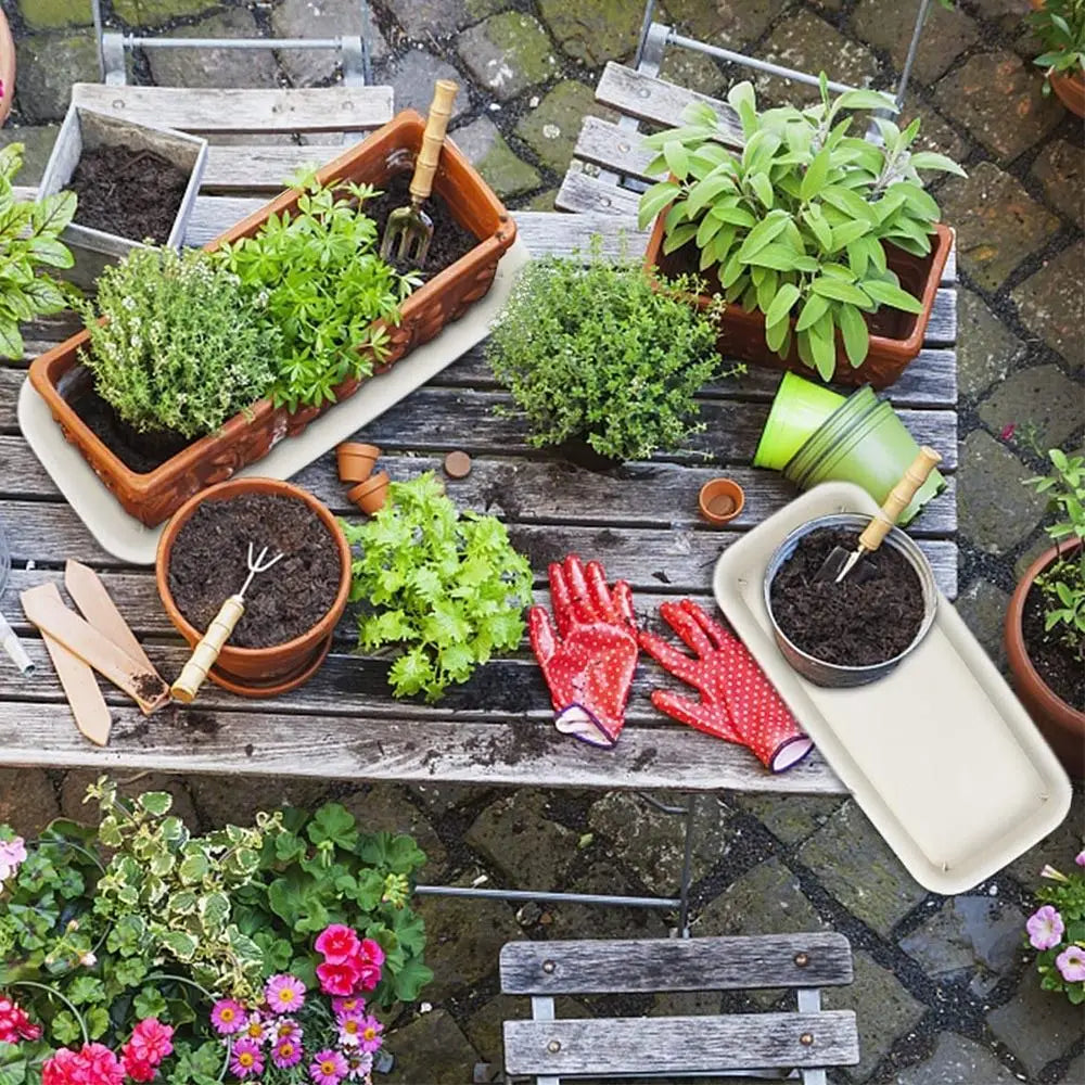Heavy-Duty Rectangular Plant Saucer Drip Tray for Indoor & Outdoor Pots — BPA-Free, Brown/White/Black, 4 Size Options