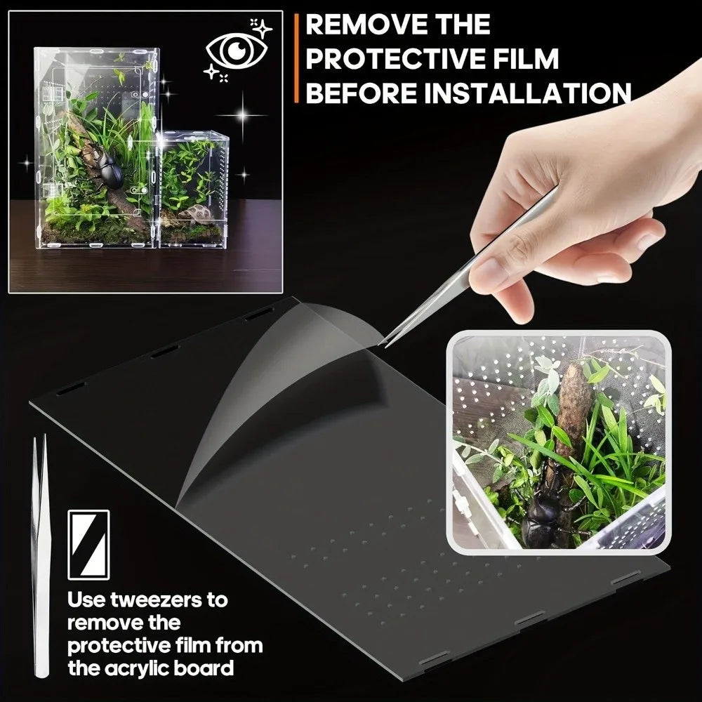 Acrylic Jumping Spider Enclosure Buckle Lock Escape Proof Reptile Feeding Tank Ventilated Transparent Reptile Habitat