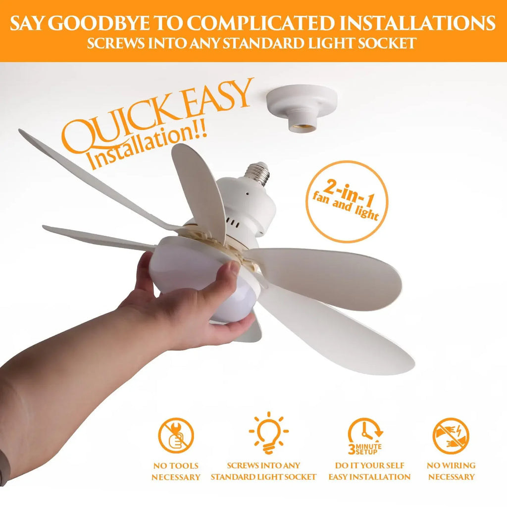 52cm E27 LED Ceiling Fan Light for Indoor Grow Spaces — Remote Dimming, 40W, 6-Blade Airflow, White & Multicolor Options