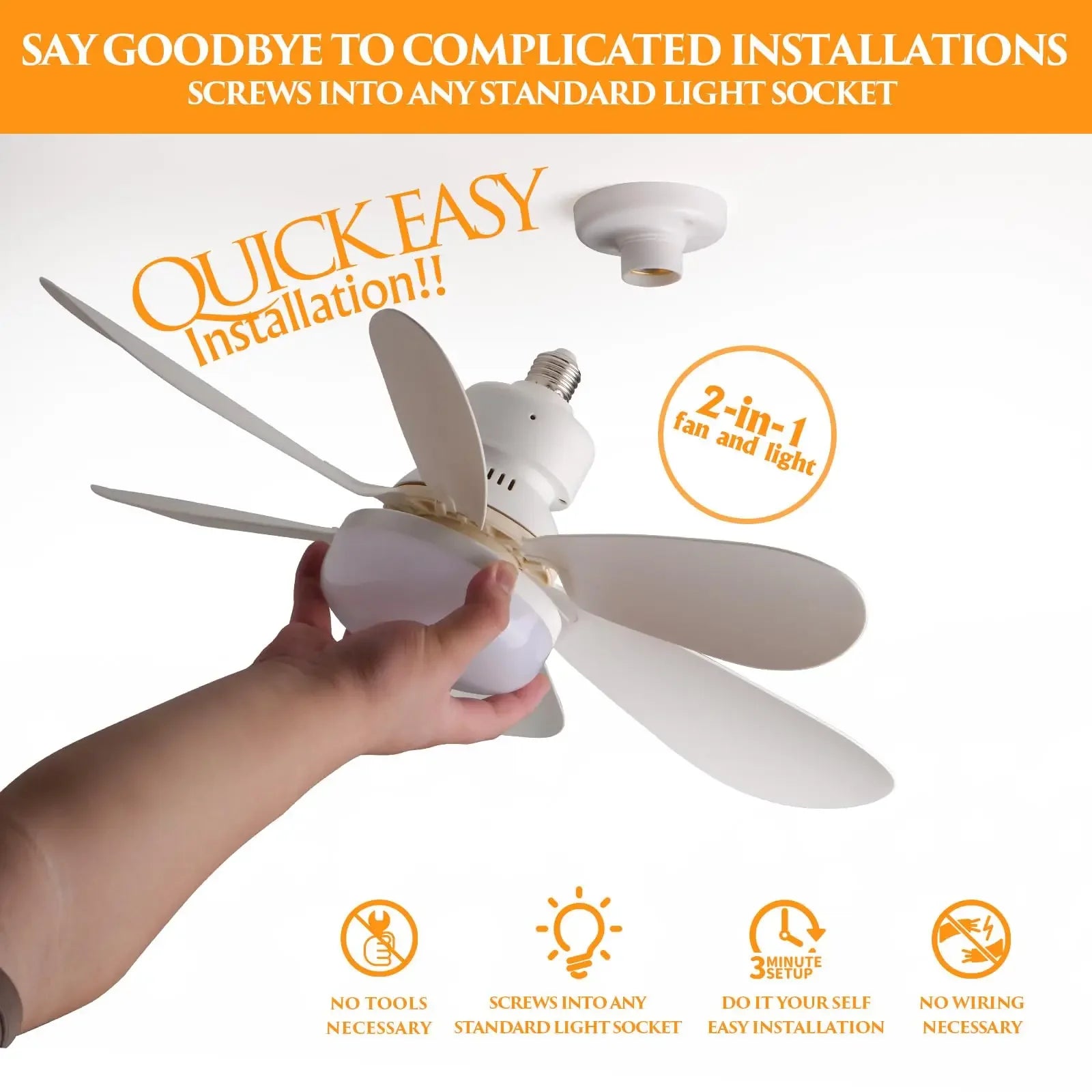52cm E27 LED Ceiling Fan Light for Indoor Grow Spaces — Remote Dimming, 40W, 6-Blade Airflow, White & Multicolor Options