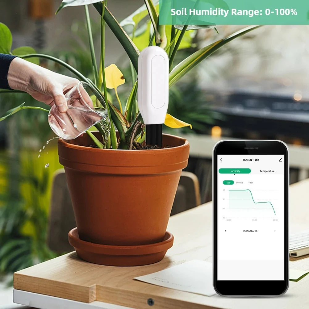 Smart Soil Moisture, Temperature & Humidity Sensor for Indoor Plants & Gardens — Bluetooth & Zigbee, Tuya & Home Assistant Compatible