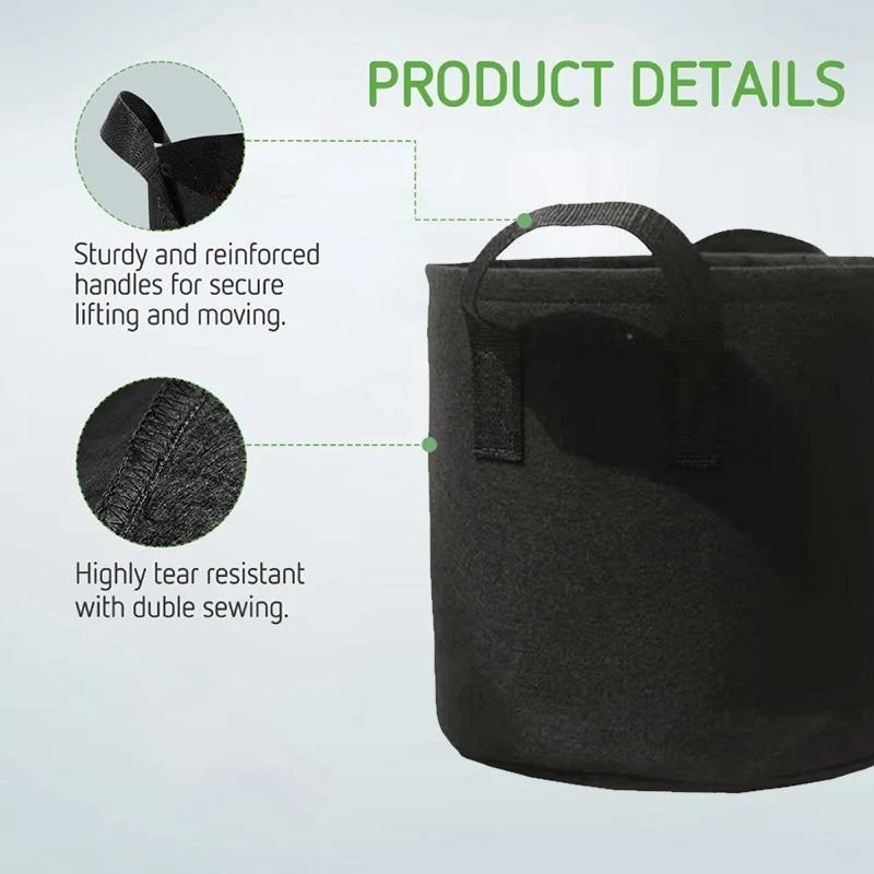 Felt Fabric Grow Bags for Vegetables, Tomatoes, Potatoes & Herbs — 1 to 30 Gallon Sizes — 1pc or 5pc Set