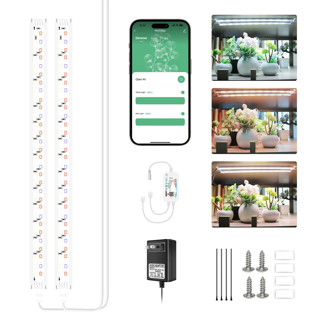 Smart Adjustable Full-Spectrum LED Grow Light Bar for Indoor Plants & Plant Shelves — Tuya Compatible, 2pc & 4pc, US/EU/UK Plug