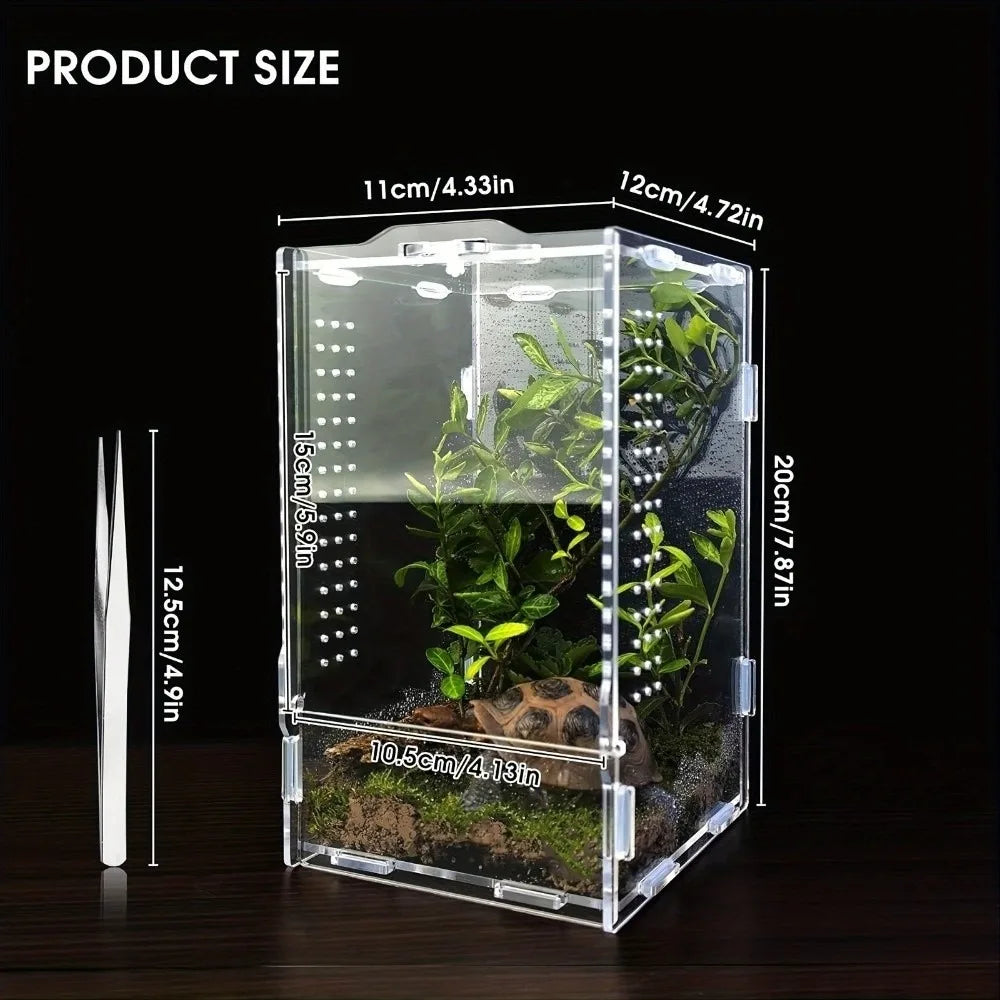 Acrylic Jumping Spider Enclosure Buckle Lock Escape Proof Reptile Feeding Tank Ventilated Transparent Reptile Habitat