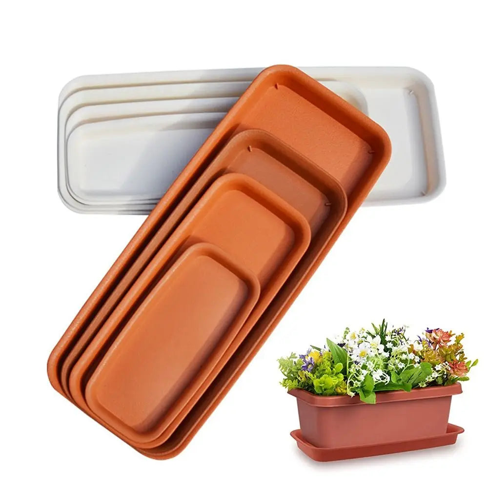 Heavy-Duty Rectangular Plant Saucer Drip Tray for Indoor & Outdoor Pots — BPA-Free, Brown/White/Black, 4 Size Options