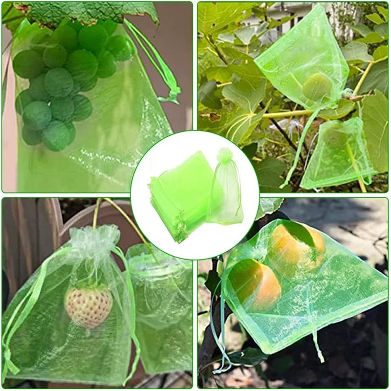 Drawstring Fruit Protection Mesh Bags for Figs, Lemons, Strawberries, Grapes & Vegetables — 7×9cm, 10×15cm, 17×23cm, 20×30cm — 50 & 100 Pack
