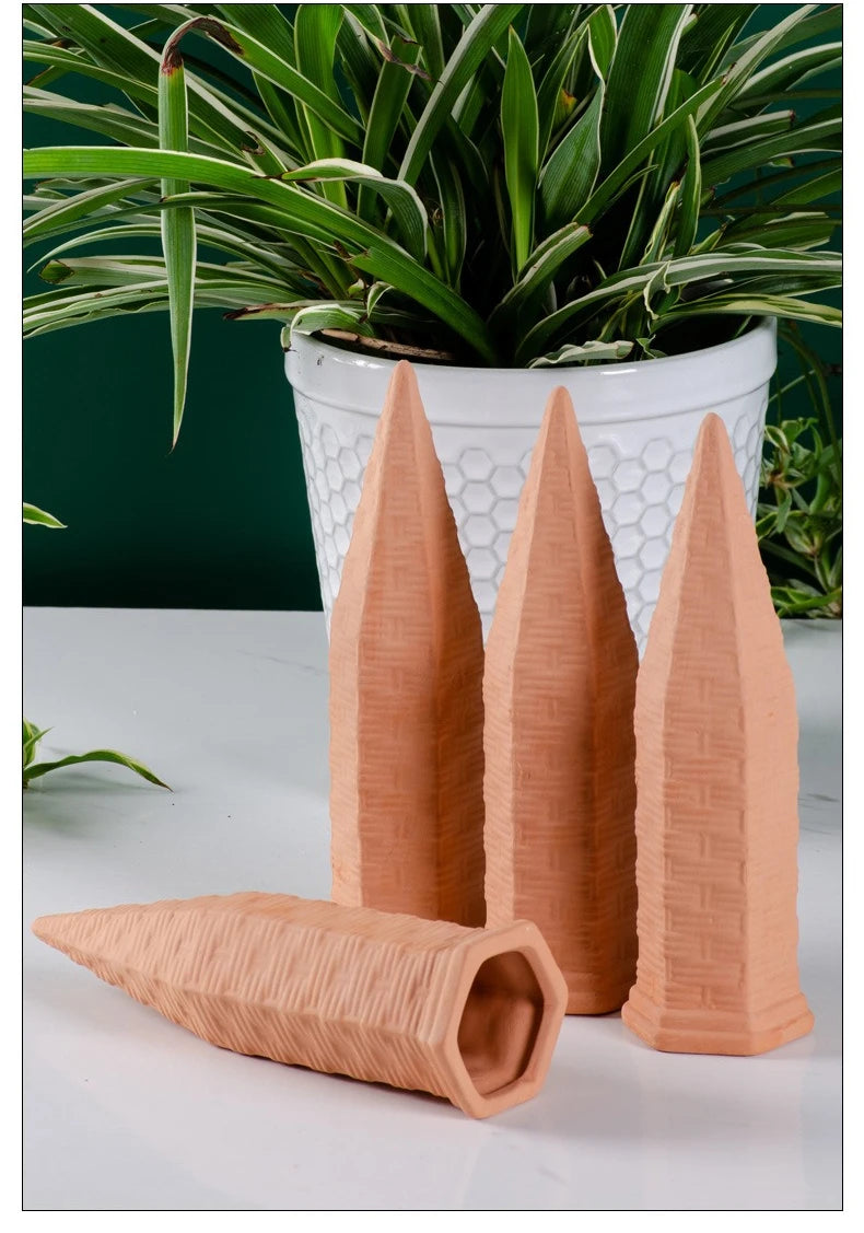 Terracotta Plant Watering Spikes for Indoor & Outdoor Plants — Vacation Watering & Slow Soil Hydration — 1, 4, 8 & 12 Piece
