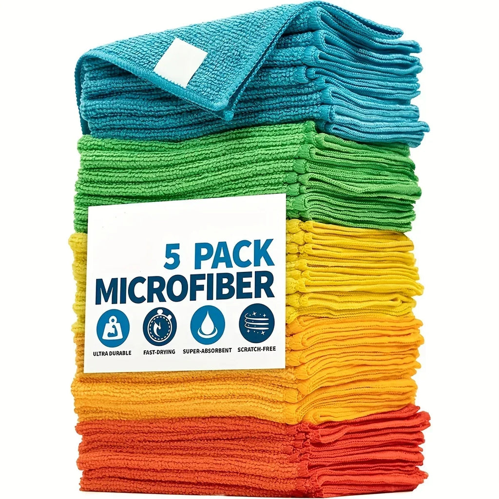 5/10/20/50pcs Microfiber Cleaning Cloth, Dishwashing Cloth Household Rag Kitchen Bathroom Cleaning Towel Durable Absorbent Towel