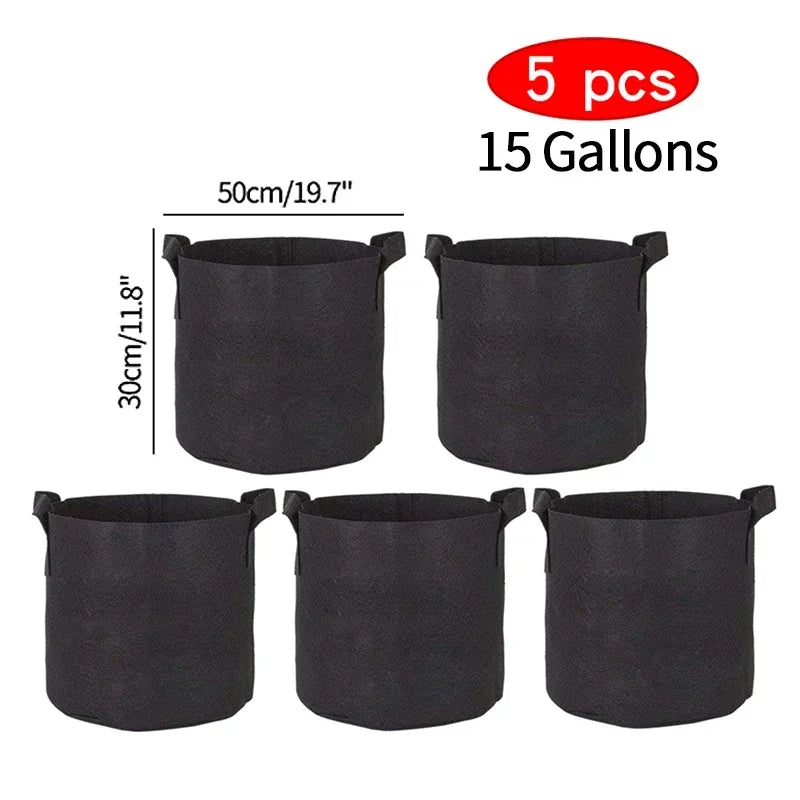 Felt Fabric Grow Bags for Vegetables, Tomatoes, Potatoes & Herbs — 1 to 30 Gallon Sizes — 1pc or 5pc Set