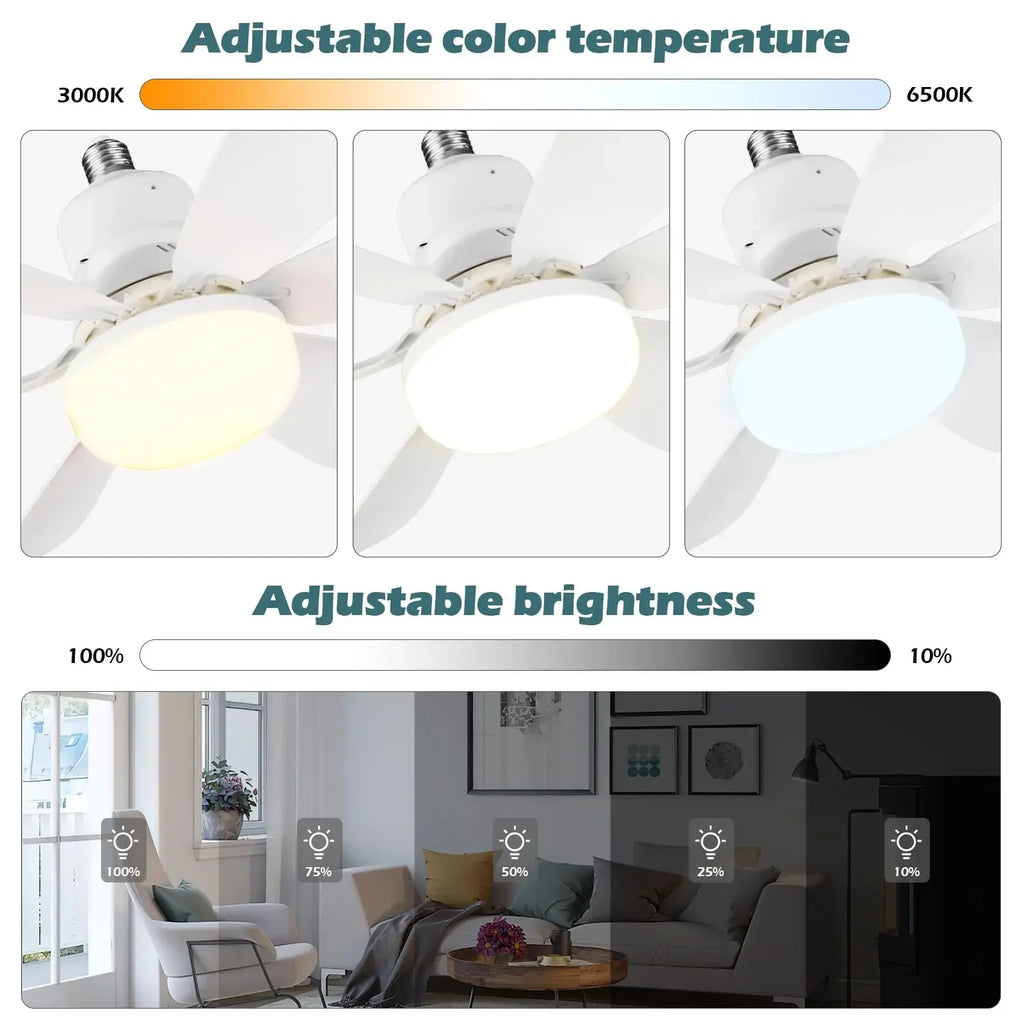 52cm E27 LED Ceiling Fan Light for Indoor Grow Spaces — Remote Dimming, 40W, 6-Blade Airflow, White & Multicolor Options