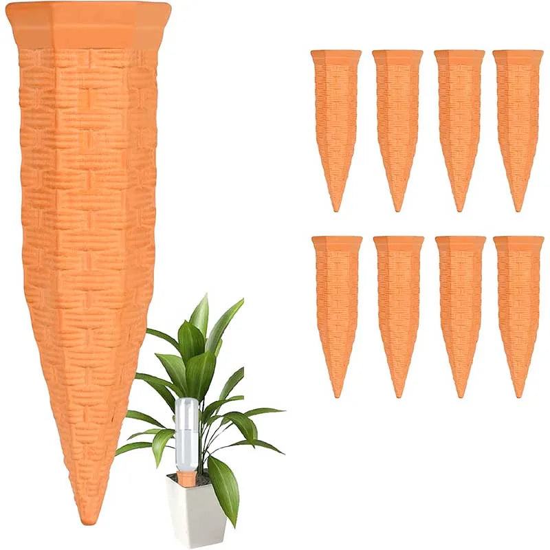 Terracotta Plant Watering Spikes for Indoor & Outdoor Plants — Vacation Watering & Slow Soil Hydration — 1, 4, 8 & 12 Piece
