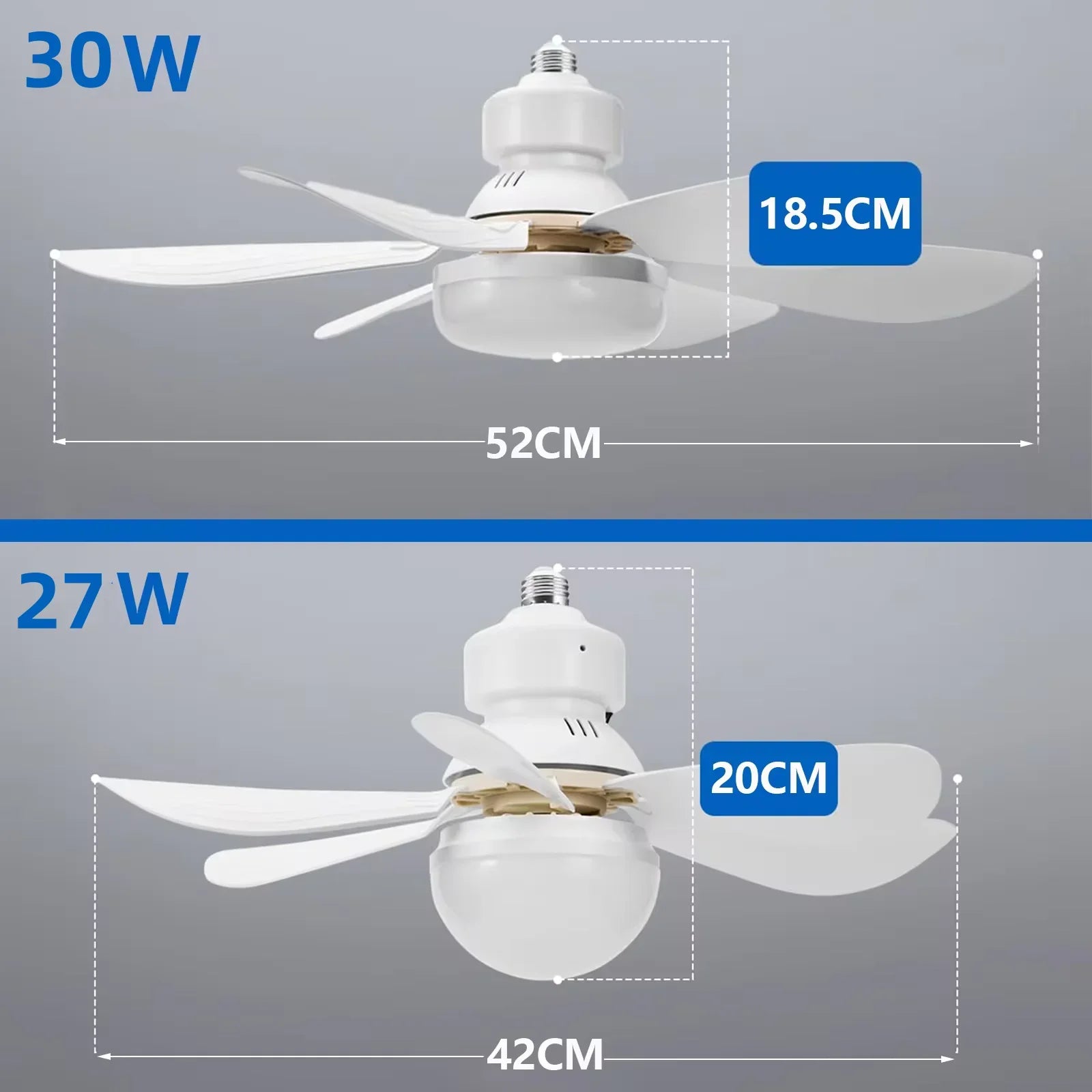 52cm E27 LED Ceiling Fan Light for Indoor Grow Spaces — Remote Dimming, 40W, 6-Blade Airflow, White & Multicolor Options