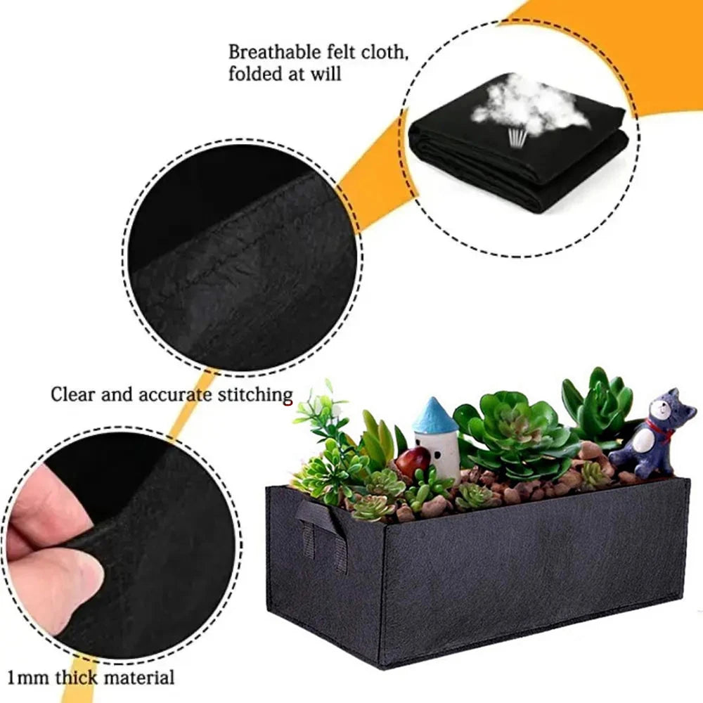 Square Non-Woven Felt Grow Bag Planter for Vegetables, Flowers & Container Gardening — 50×30×20cm, 60×30×20cm, 100×60×20cm