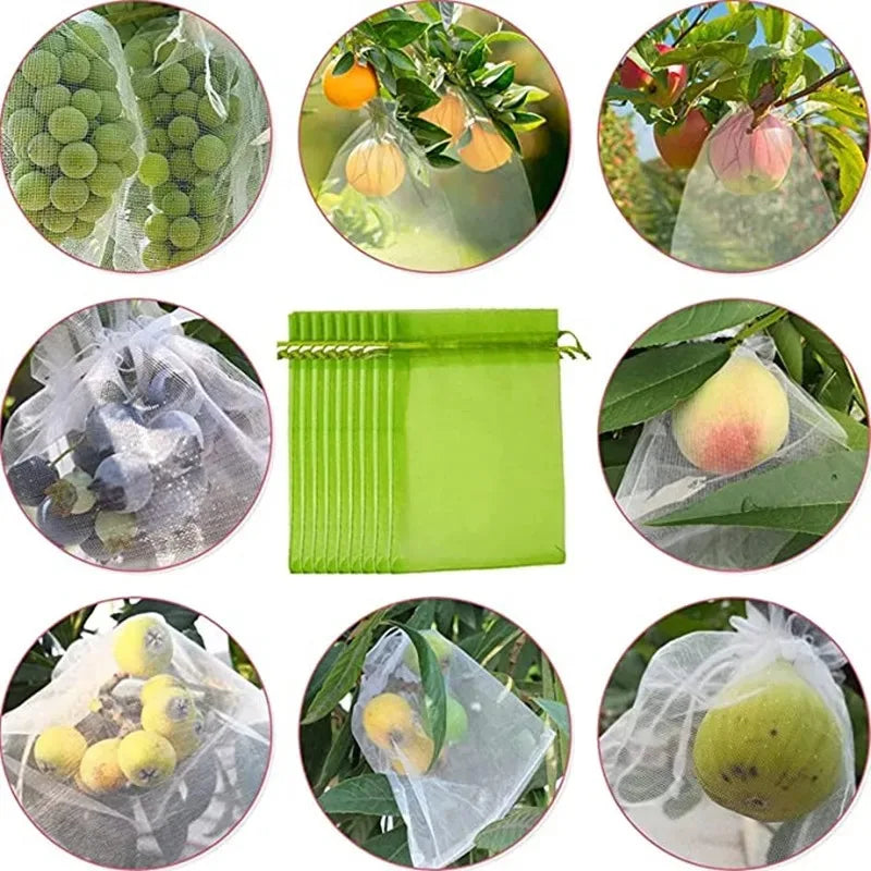 Drawstring Fruit Protection Mesh Bags for Figs, Lemons, Strawberries, Grapes & Vegetables — 7×9cm, 10×15cm, 17×23cm, 20×30cm — 50 & 100 Pack