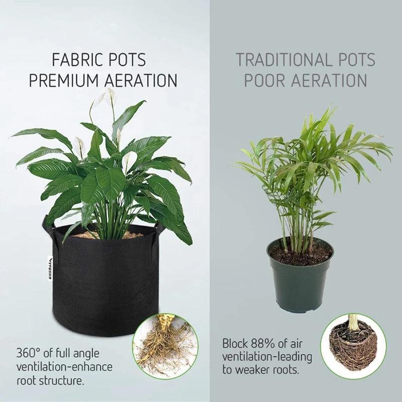 Felt Fabric Grow Bags for Vegetables, Tomatoes, Potatoes & Herbs — 1 to 30 Gallon Sizes — 1pc or 5pc Set