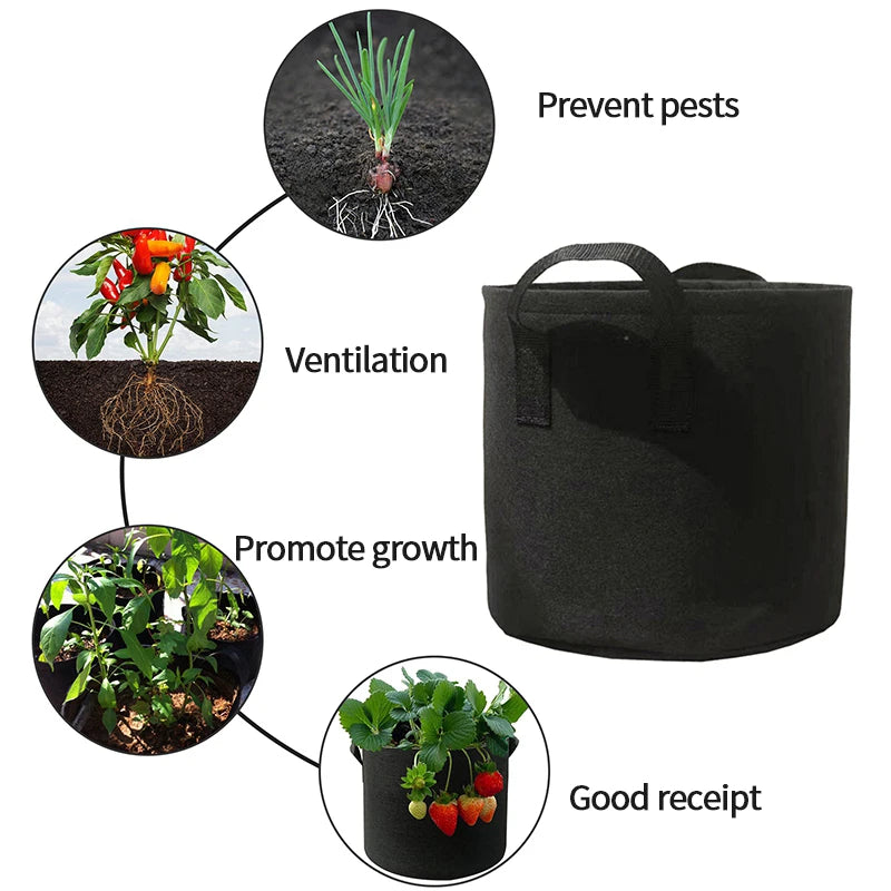 Felt Fabric Grow Bags for Vegetables, Tomatoes, Potatoes & Herbs — 1 to 30 Gallon Sizes — 1pc or 5pc Set