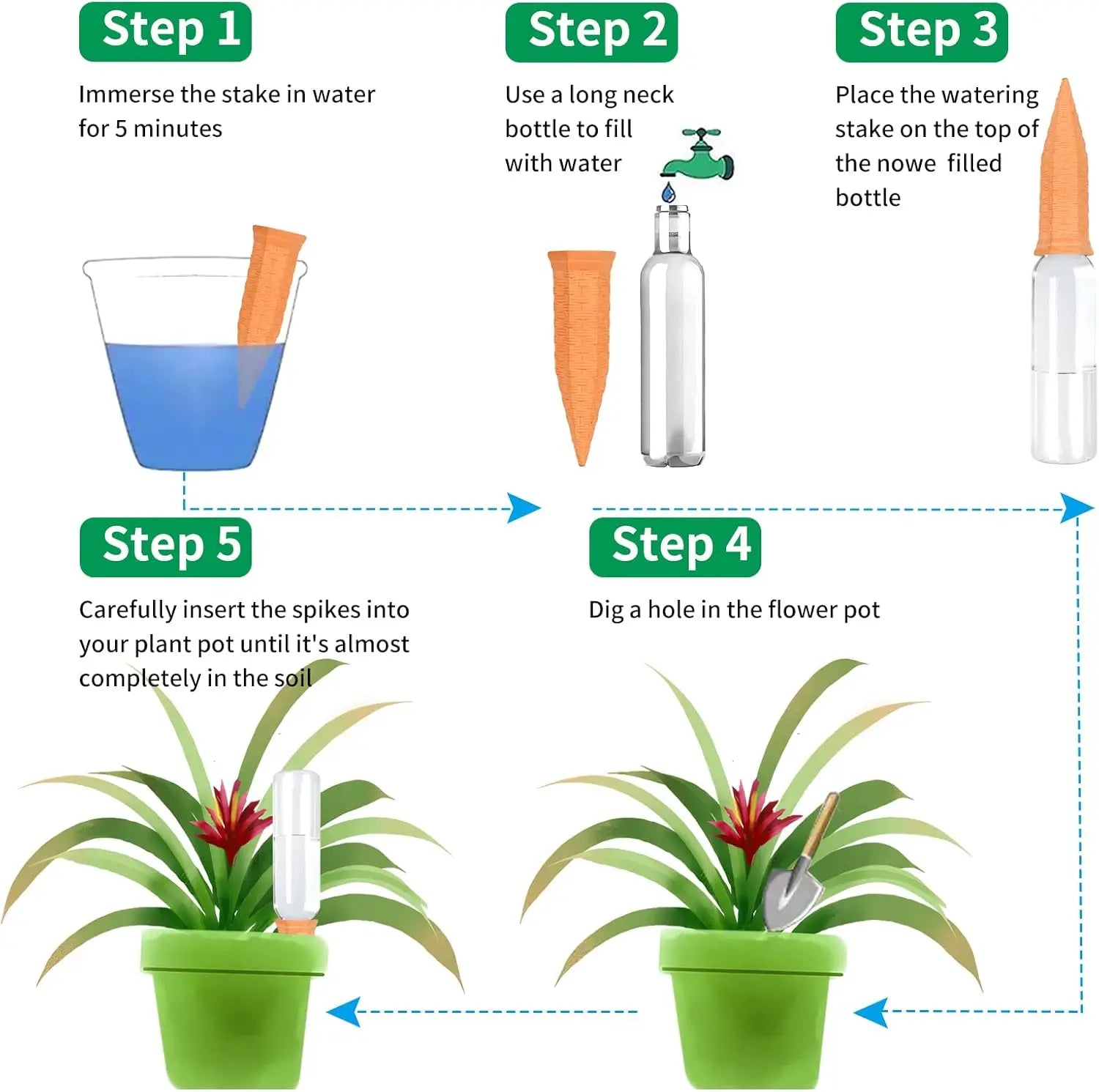 Terracotta Plant Watering Spikes for Indoor & Outdoor Plants — Vacation Watering & Slow Soil Hydration — 1, 4, 8 & 12 Piece