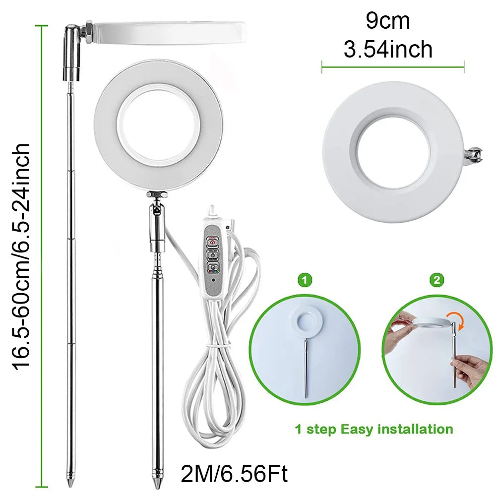 USB Full-Spectrum LED Grow Light for Small Indoor Plants, Herbs & Seedlings — Dimmable, 3 Timer Modes, White Plug