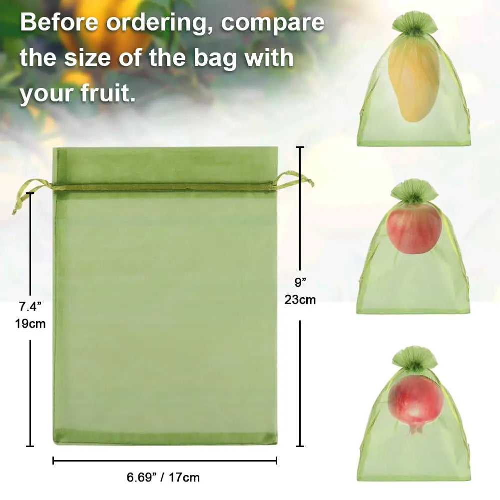 Drawstring Fruit Protection Mesh Bags for Figs, Lemons, Strawberries, Grapes & Vegetables — 7×9cm, 10×15cm, 17×23cm, 20×30cm — 50 & 100 Pack