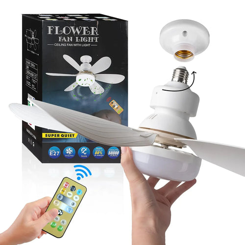 52cm E27 LED Ceiling Fan Light for Indoor Grow Spaces — Plant Fan — Remote Dimming, 40W, 6-Blade Airflow, White & Multicolor Options