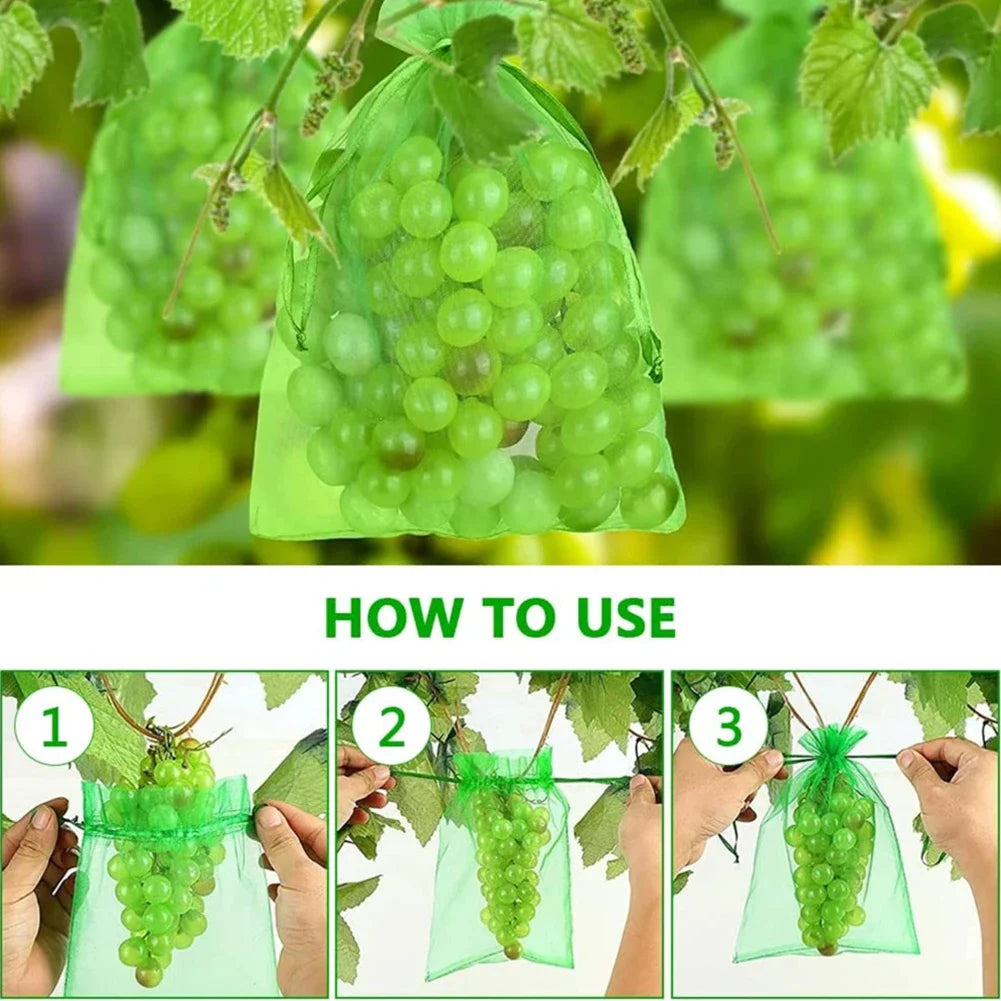 Drawstring Fruit Protection Mesh Bags for Figs, Lemons, Strawberries, Grapes & Vegetables — 7×9cm, 10×15cm, 17×23cm, 20×30cm — 50 & 100 Pack