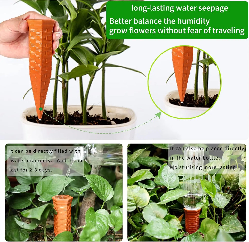 Terracotta Plant Watering Spikes for Indoor & Outdoor Plants — Vacation Watering & Slow Soil Hydration — 1, 4, 8 & 12 Piece