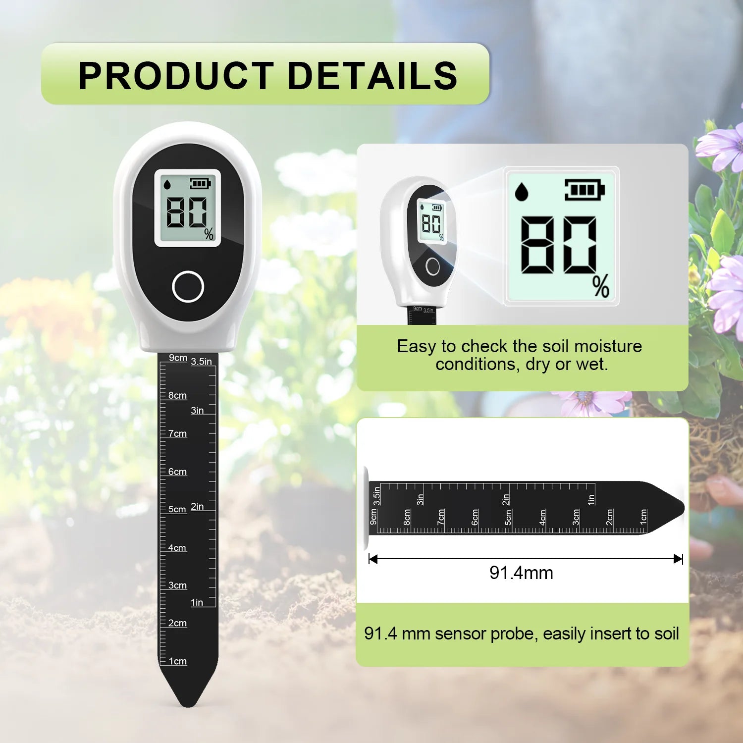 Digital Soil Moisture Meter with Backlit Display for Houseplants, Gardens, Lawns & Container Plants — High Accuracy 0–99%