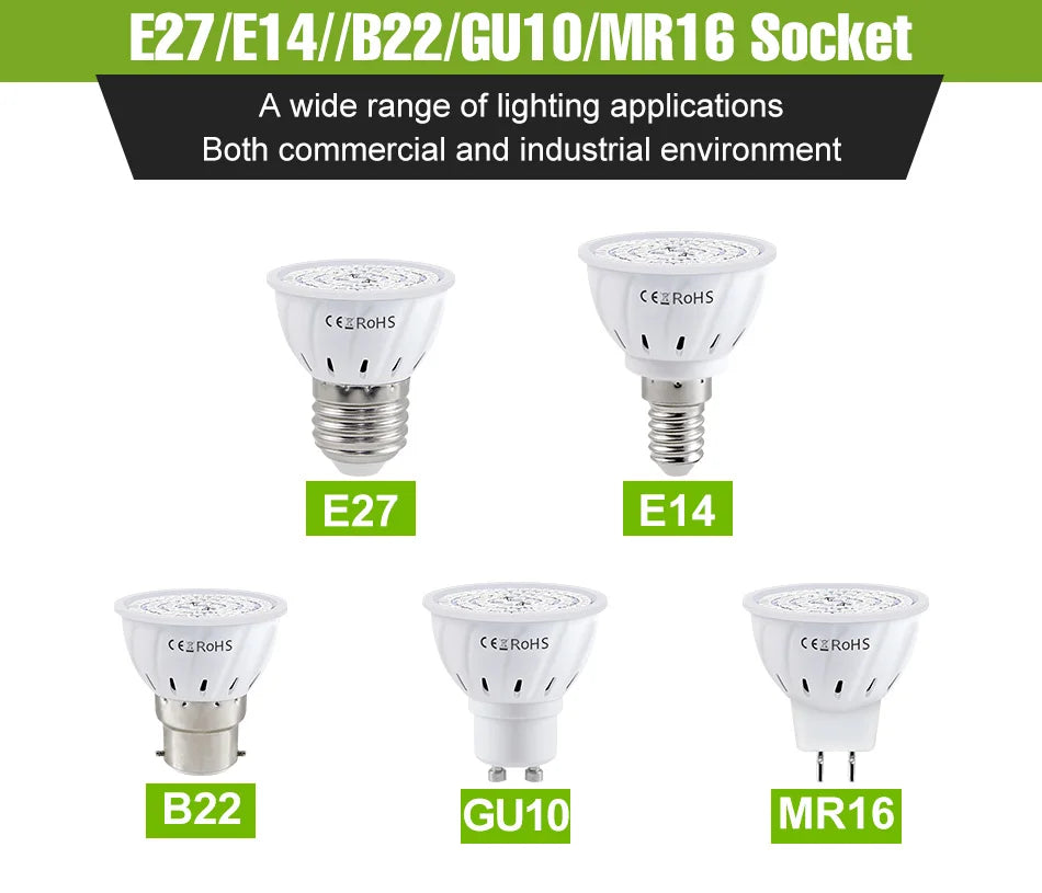 Full-Spectrum LED Plant Grow Light Bulb for Indoor Flowers, Herbs & Seedlings — E27, E14, GU10, B22, MR16 — 5W, 7W & 9W Options