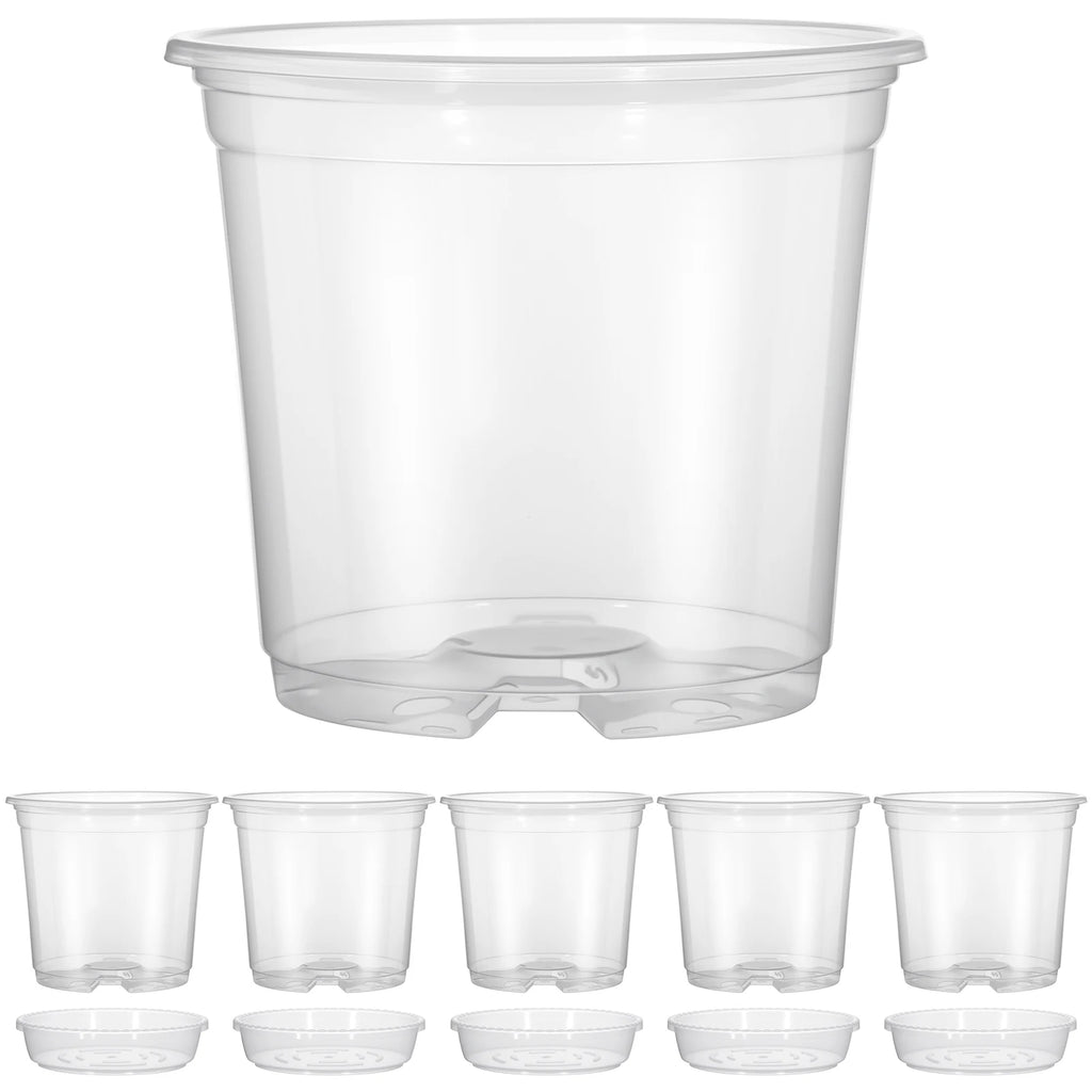 5-Pack Transparent Plastic Plant Pots with Saucers & Drainage Holes for Orchids, Succulents & Indoor Plants — 3.5in, 4in, 5in