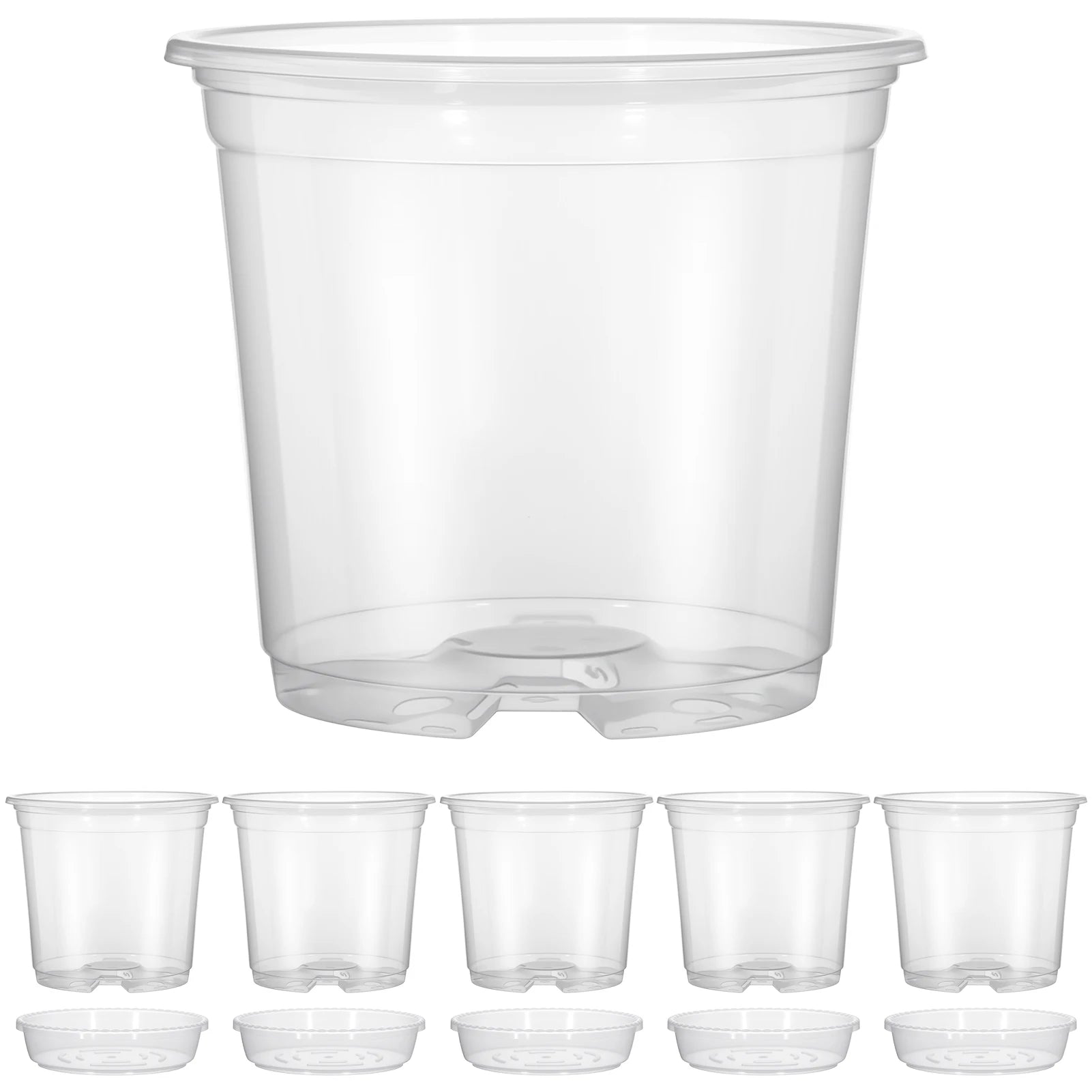 5-Pack Transparent Plastic Plant Pots with Saucers & Drainage Holes for Orchids, Succulents & Indoor Plants — 3.5in, 4in, 5in