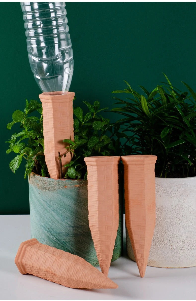 Terracotta Plant Watering Spikes for Indoor & Outdoor Plants — Vacation Watering & Slow Soil Hydration — 1, 4, 8 & 12 Piece