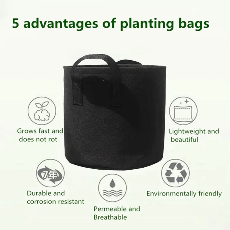 Felt Fabric Grow Bags for Vegetables, Tomatoes, Potatoes & Herbs — 1 to 30 Gallon Sizes — 1pc or 5pc Set