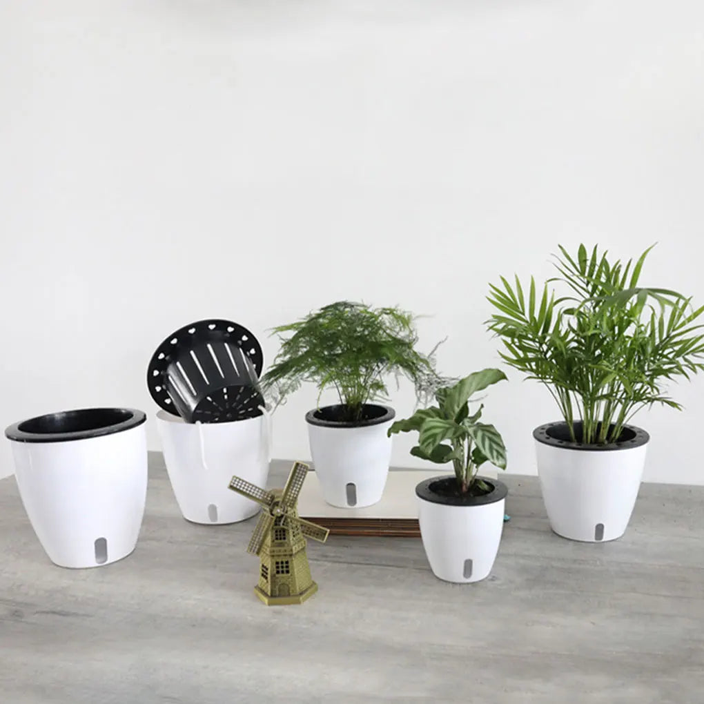White Indoor Plant Pot with Drainage System for Herbs, Houseplants & Small Plants — 11×11cm, 13×13cm, 18×19cm