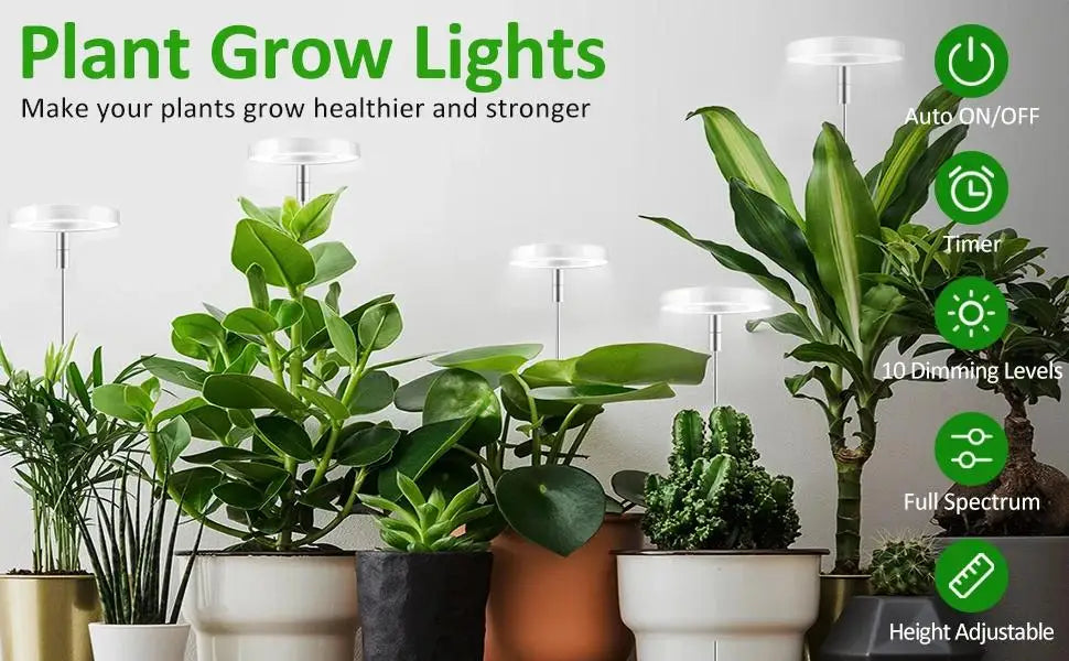 USB Full-Spectrum LED Grow Light for Small Indoor Plants, Herbs & Seedlings — Dimmable, 3 Timer Modes, White Plug
