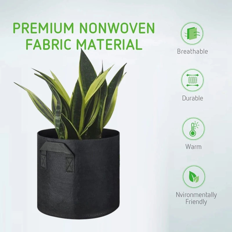 Felt Fabric Grow Bags for Vegetables, Tomatoes, Potatoes & Herbs — 1 to 30 Gallon Sizes — 1pc or 5pc Set