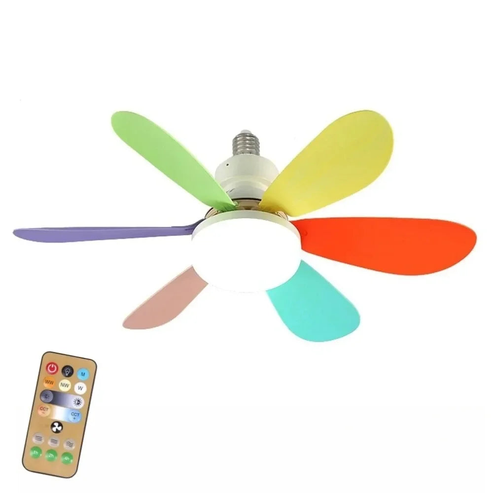 52cm E27 LED Ceiling Fan Light for Indoor Grow Spaces — Remote Dimming, 40W, 6-Blade Airflow, White & Multicolor Options