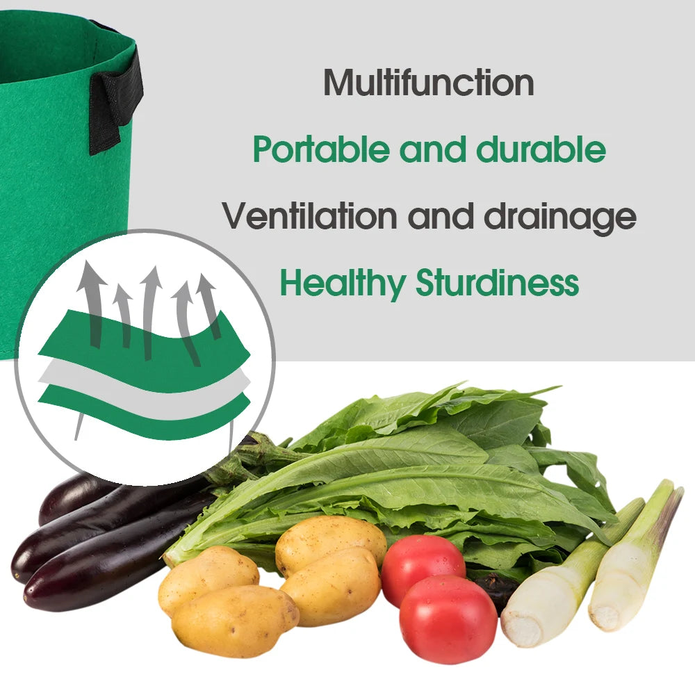 Fabric Grow Bags with Handles for Vegetables, Herbs & Patio Gardening — 1 to 30 Gallon, 15 Colors, 1mm Thick