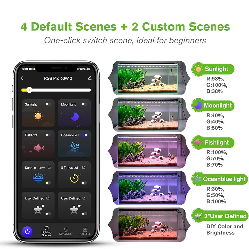 Smart Terrarium Light App Control Full Spectrum Fish Tank Light Bluetooth Coral Reef Lamp for Freshwater Saltwater Tank Lamps