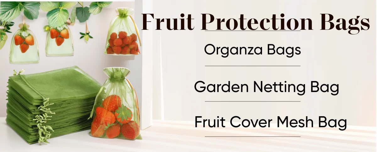 Drawstring Fruit Protection Mesh Bags for Figs, Lemons, Strawberries, Grapes & Vegetables — 7×9cm, 10×15cm, 17×23cm, 20×30cm — 50 & 100 Pack