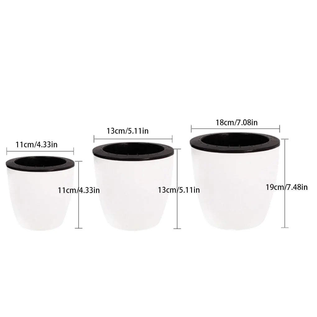 White Indoor Plant Pot with Drainage System for Herbs, Houseplants & Small Plants — 11×11cm, 13×13cm, 18×19cm